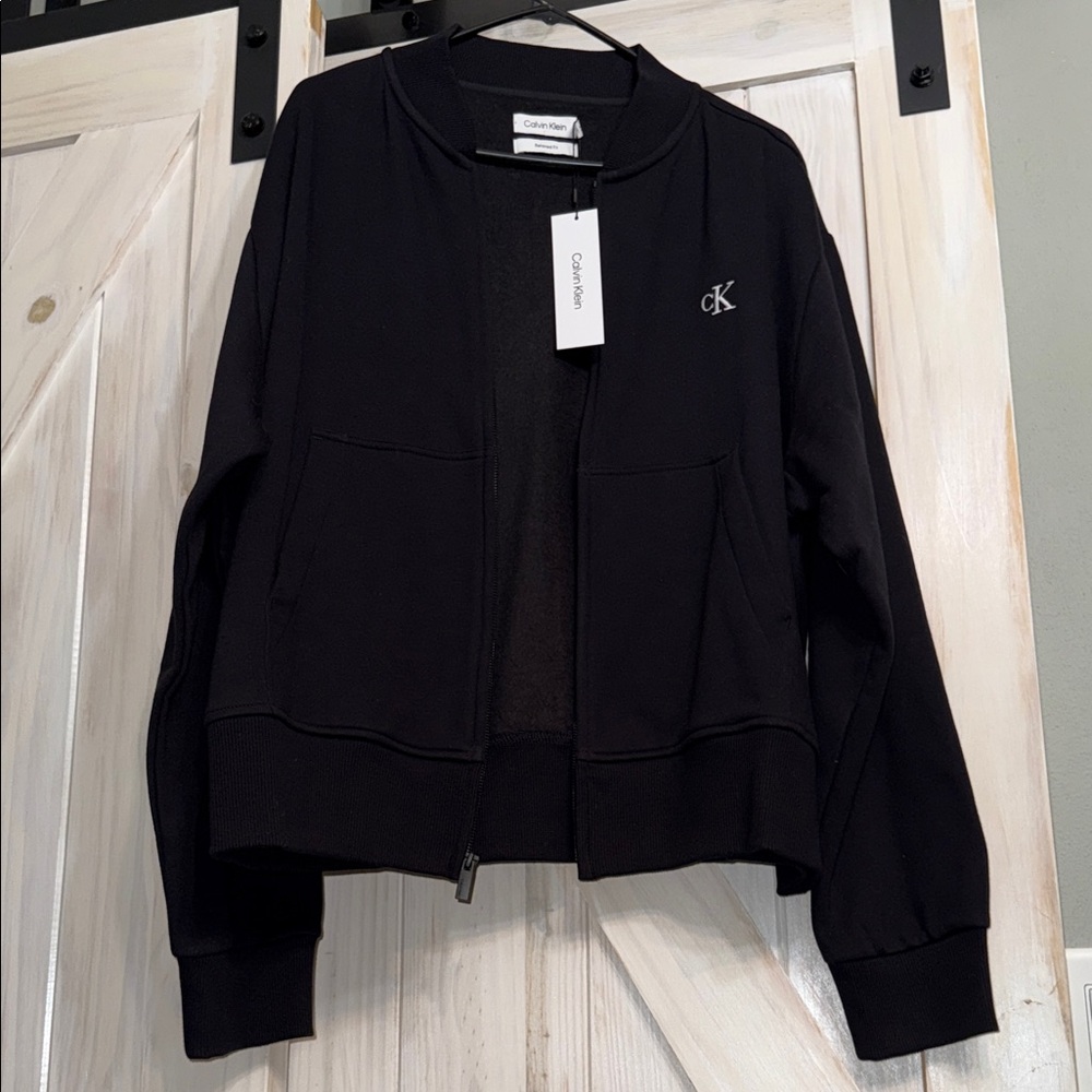 NWT Calvin Klein Triple Fleece Black Men’s Bomber Sweatshirt Jacket Medium